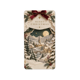 Elegant Papercut Christmas ,Layered Winter holiday Label
