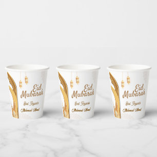Elegant Papercut Mosque and Crescent Eid Mubarek Paper Cups
