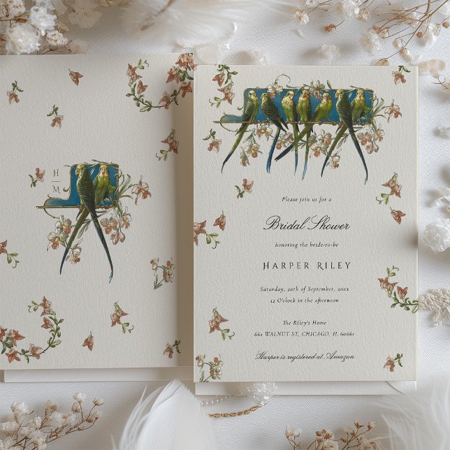 Elegant Parakeet Bridal Shower Invitation (Creator Uploaded)