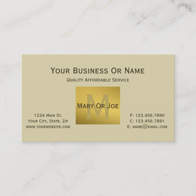Elegant Parchment Cream, Luxury Gold Monogram Name Business Card (Front)