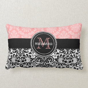 Elegant Paris Baby Pink Black Damask Personalised Lumbar Cushion
