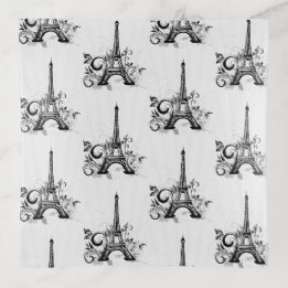 Elegant Paris Eiffel Tower Black White Flourish Trinket Trays