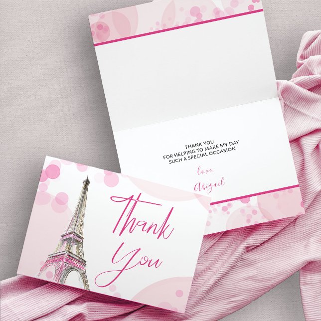 Elegant Paris Eiffel Tower Pink White Sweet 16 Thank You Card (Pink eiffel tower thank you card)