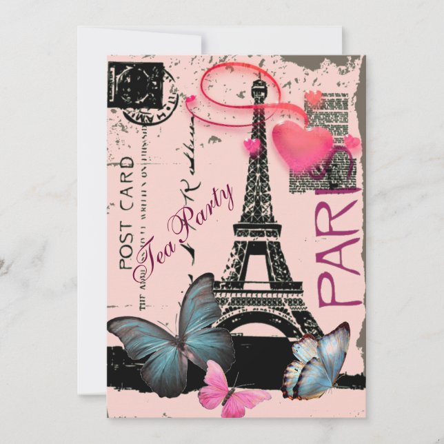 elegant paris eiffel tower vintage wedding invitation (Front)