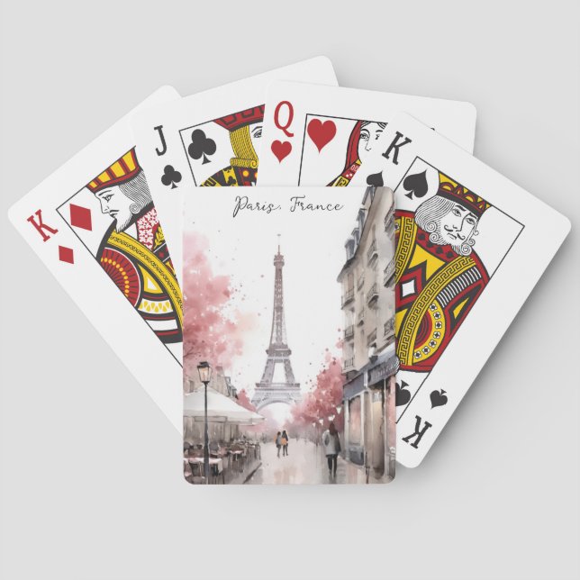 Elegant Paris France Eiffel Tower Painting Playing Cards (Back)