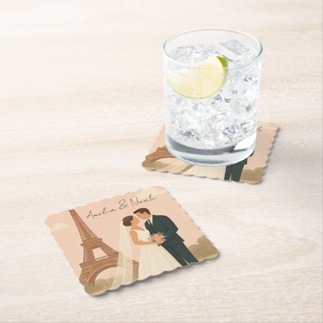 Elegant Paris Wedding Paper Coaster – Eiffel Tower (Insitu)