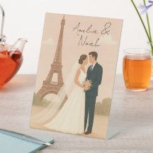 Elegant Paris Wedding Pedestal Sign with Eiffel 