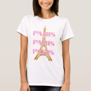 Elegant Parisian Eiffel Tower Paris in Pink T-Shirt