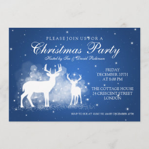 Elegant Party Deer Sparkle Blue Invitation