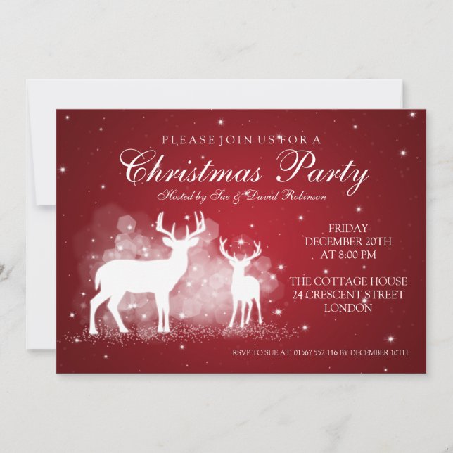 Elegant Party Deer Sparkle Red Invitation (Front)