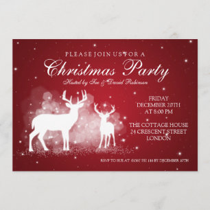 Elegant Party Deer Sparkle Red Invitation