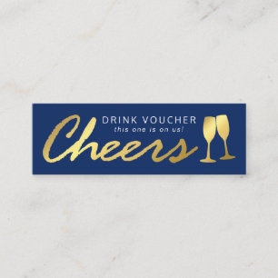 Elegant Party Free Drink Voucher Blue Gold Mini Business Card