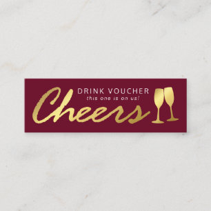 Elegant Party Free Drink Voucher   Burgundy Gold Mini Business Card