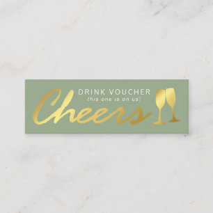 Elegant Party Free Drink Voucher Green Gold Mini Business Card