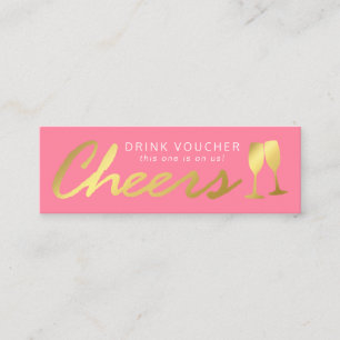 Elegant Party Free Drink Voucher Pink Gold Mini Business Card