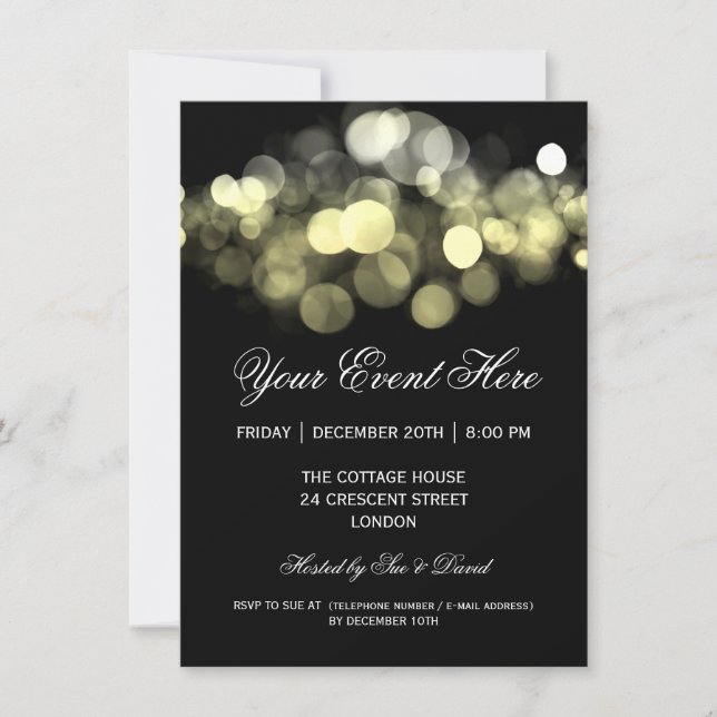 Elegant Party Invitation Gold Black (Front)