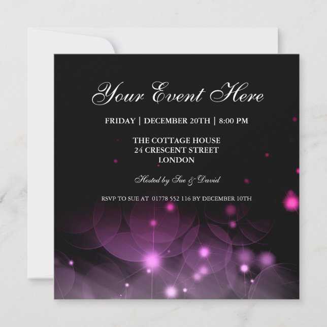 Elegant Party Invitation Sparkles Pink Black (Front)