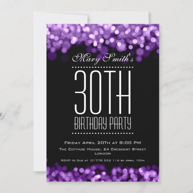 Elegant Party Invitation Sparkling Lights Purple (Front)