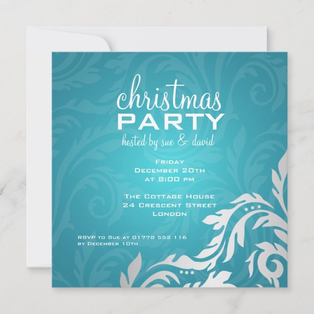 Elegant Party Invitation Swirly Flourish Blue (Front)