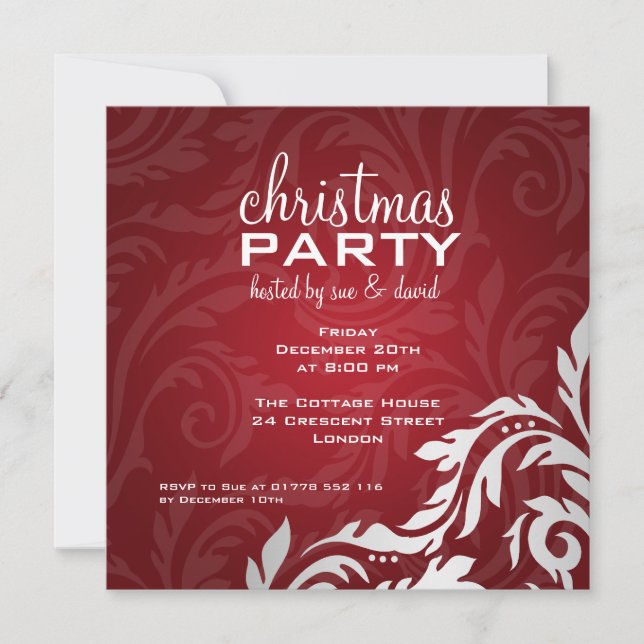 Elegant Party Invitation Swirly Flourish Red (Front)