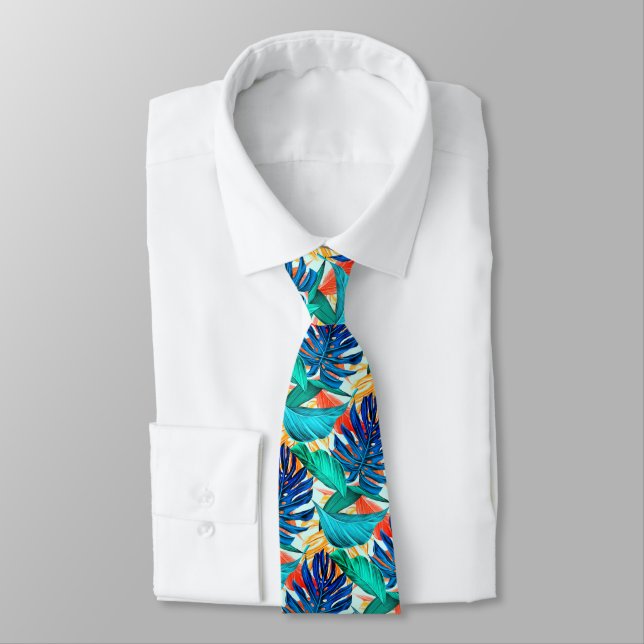 Elegant Party Neck Tie with Tropical Palm Leaves  (Tied)
