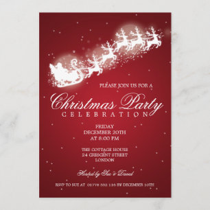 Elegant Party Santa Sparkle Red Invitation