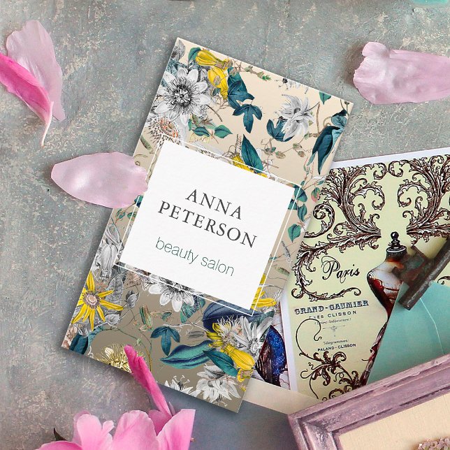 Elegant Passion Flowers Silver Grey Square Beauty Business Card (Creator Uploaded)