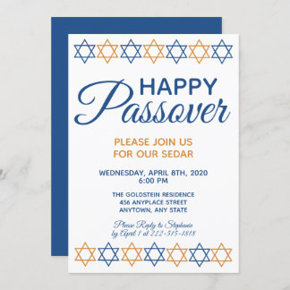 Elegant Passover Sedar Blue and Gold Star of David Invitation