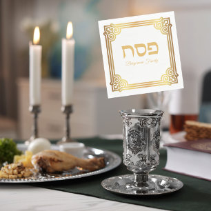 Elegant Passover White and Gold Napkin