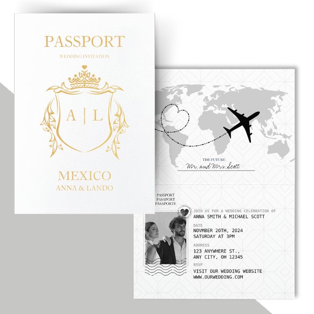 Elegant Passport Destination Wedding Black & White Foil Card (Creator Uploaded)