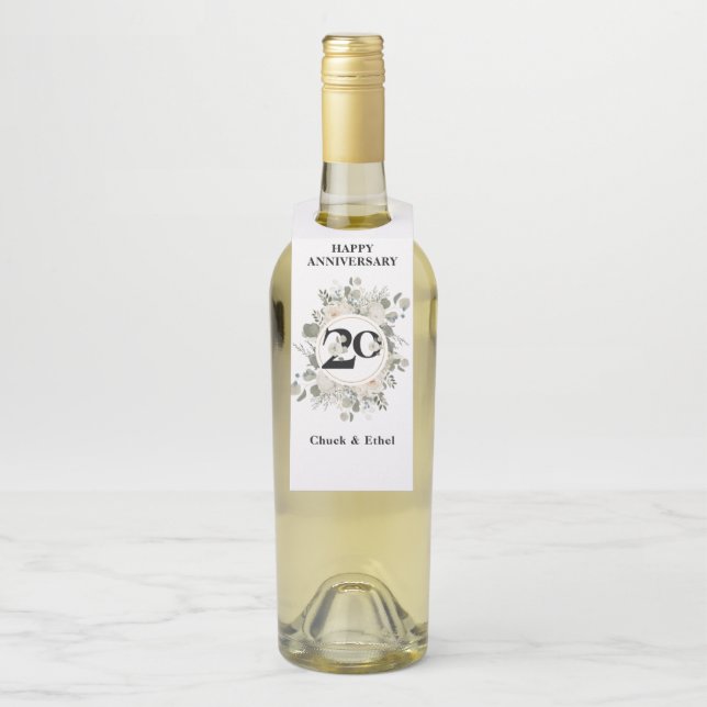 Elegant Pastel 20th ANNIVERSARY  Bottle Hanger Tag (On Bottle)