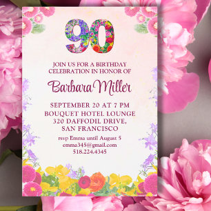 Elegant Pastel 90th Birthday Floral Invite