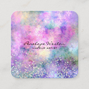 Elegant Pastel Abstract with Silver Glitter   Square Business Card
