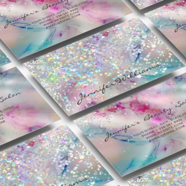 Elegant Pastel Alcohol Ink Holographic Glitter Business Card (Creator Uploaded)