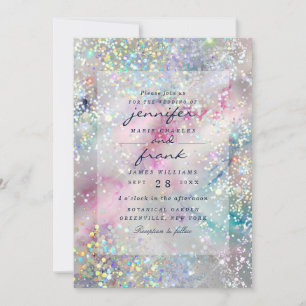Elegant Pastel Alcohol Ink Holographic Glitter  Invitation