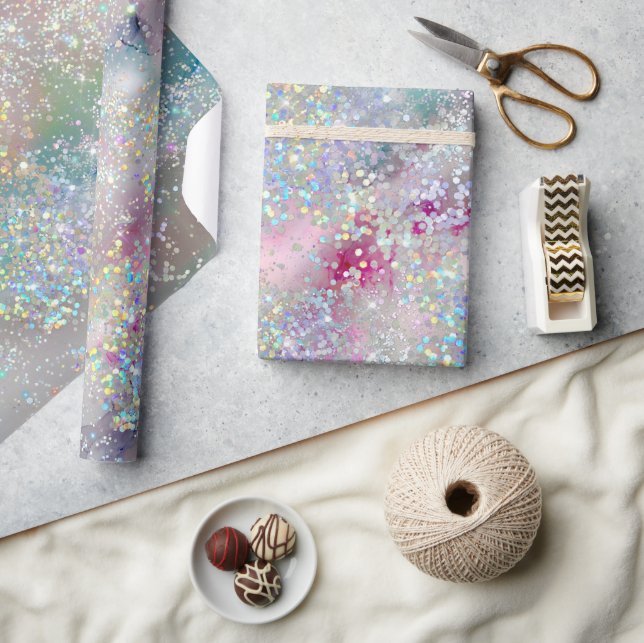 Elegant Pastel Alcohol Ink Holographic Glitter Wrapping Paper (Crafts)