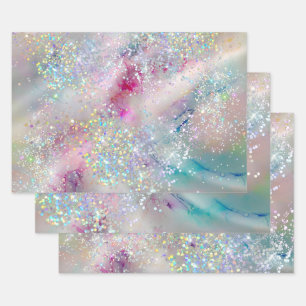Elegant Pastel Alcohol Ink Holographic Glitter Wrapping Paper Sheet