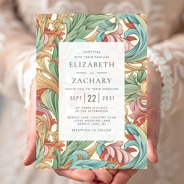 Elegant Pastel Art Nouveau Botanical Wedding Invitation (Creator Uploaded)