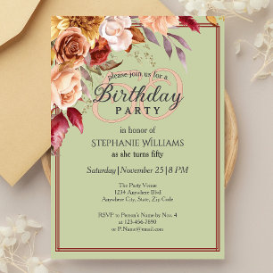 Elegant Pastel Autumn Flower 50th Birthday Party Invitation