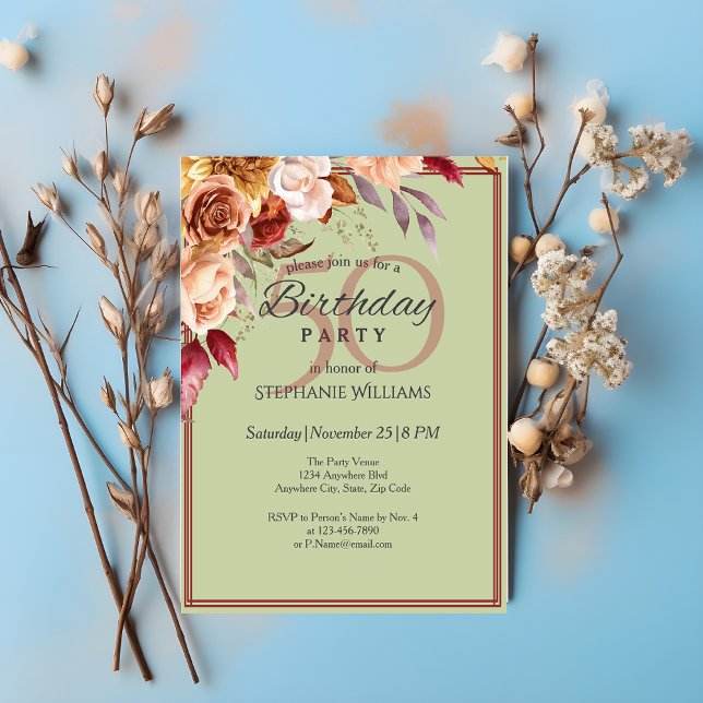 Elegant Pastel Autumn Flower 50th Birthday Party  Invitation (Creator Uploaded)