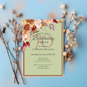 Elegant Pastel Autumn Flower 70th Birthday Party  Invitation