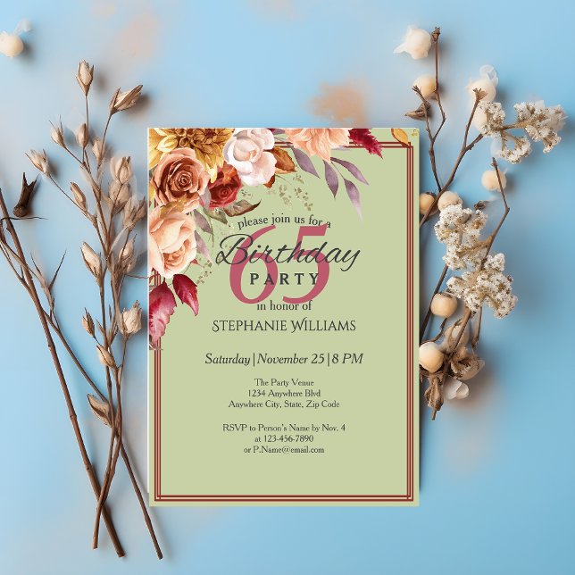 Elegant Pastel Autumn Flower Any Age Birthday   Invitation (Creator Uploaded)