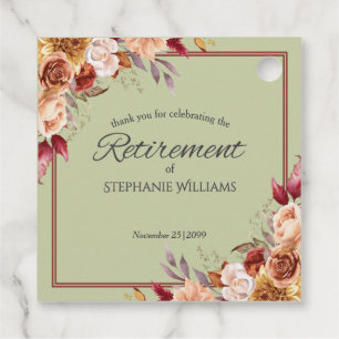 Elegant Pastel Autumn Flower Retirement Party Favour Tags