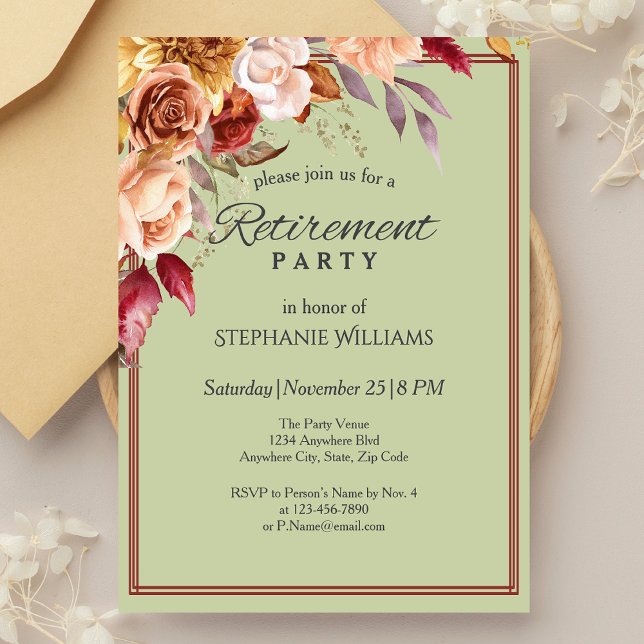 Elegant Pastel Autumn Flower Retirement Party  Invitation (Creator Uploaded)