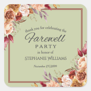 Elegant Pastel Autumn Flower Retirement Party Square Sticker