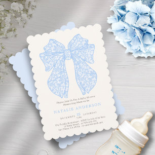 Elegant Pastel Baby Blue Lace Coquette Baby Shower Invitation