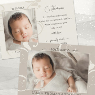 Elegant Pastel Baby Photo Birth Announcement