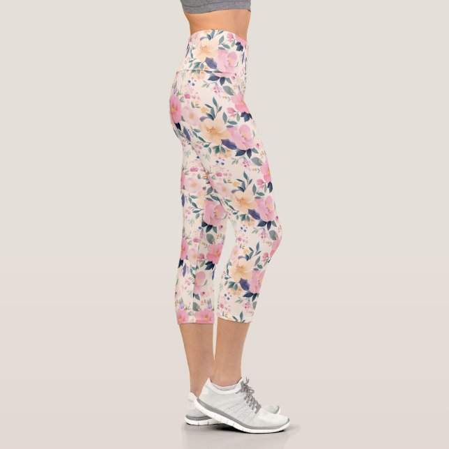 Elegant Pastel Bloom Romantic Feminine Aesthet Capri Leggings (Right)