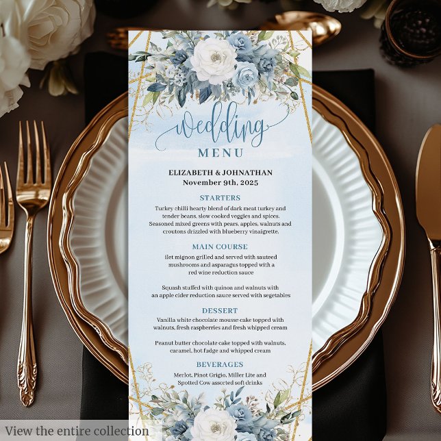 Elegant Pastel Blue Eucalyptus Floral Wedding Menu (Elegant Pastel Blue Eucalyptus Floral Wedding Menu)