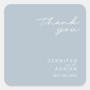 Elegant Pastel Blue Minimal Thank You Wedding Square Sticker